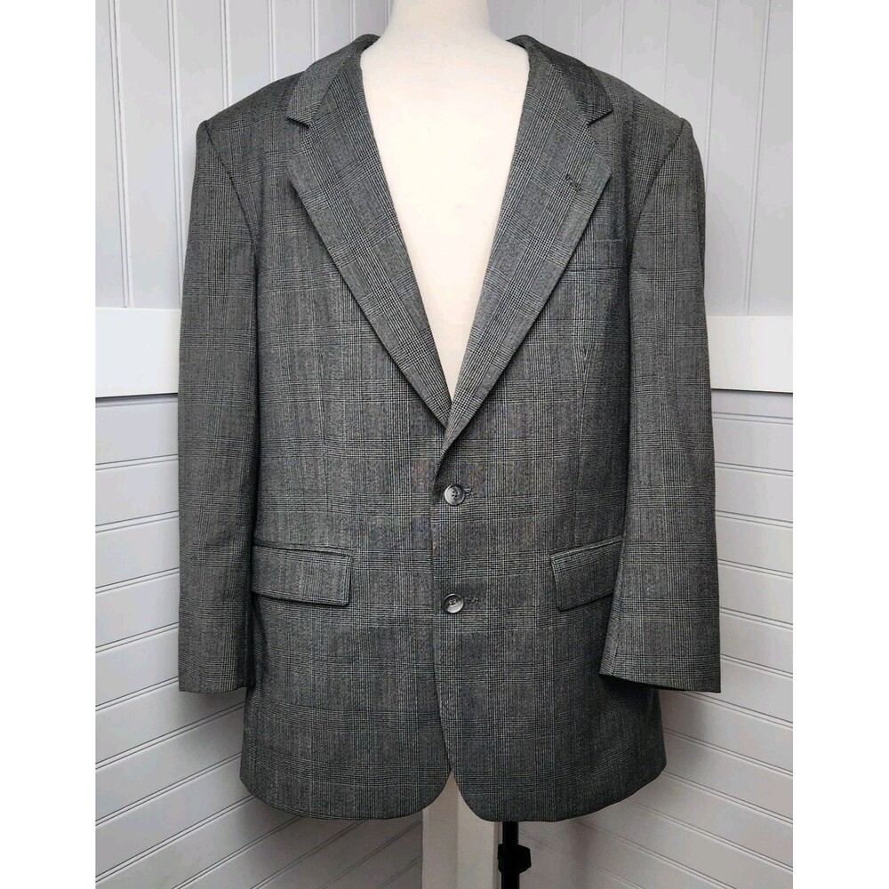 John Alexander Worsted Wool Blazer Mens 40R Hartman Gray Glen Plaid Vintage